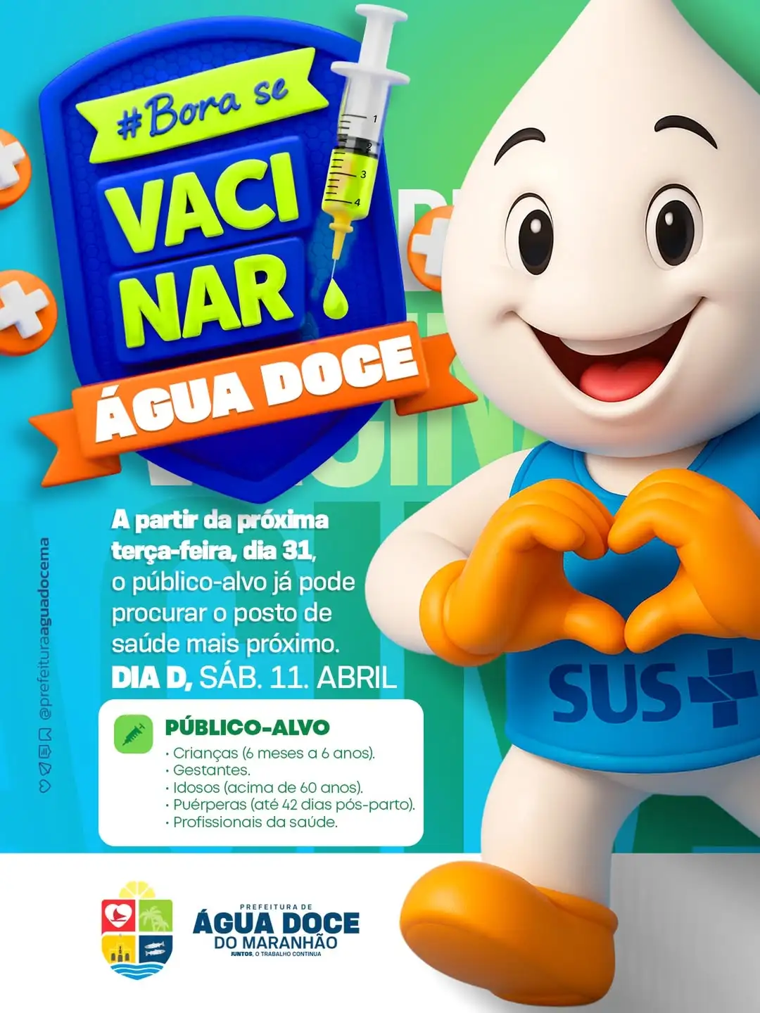 Prefeitura de Água Doce do Maranhão realizará Dia D de Vacinação neste sábado