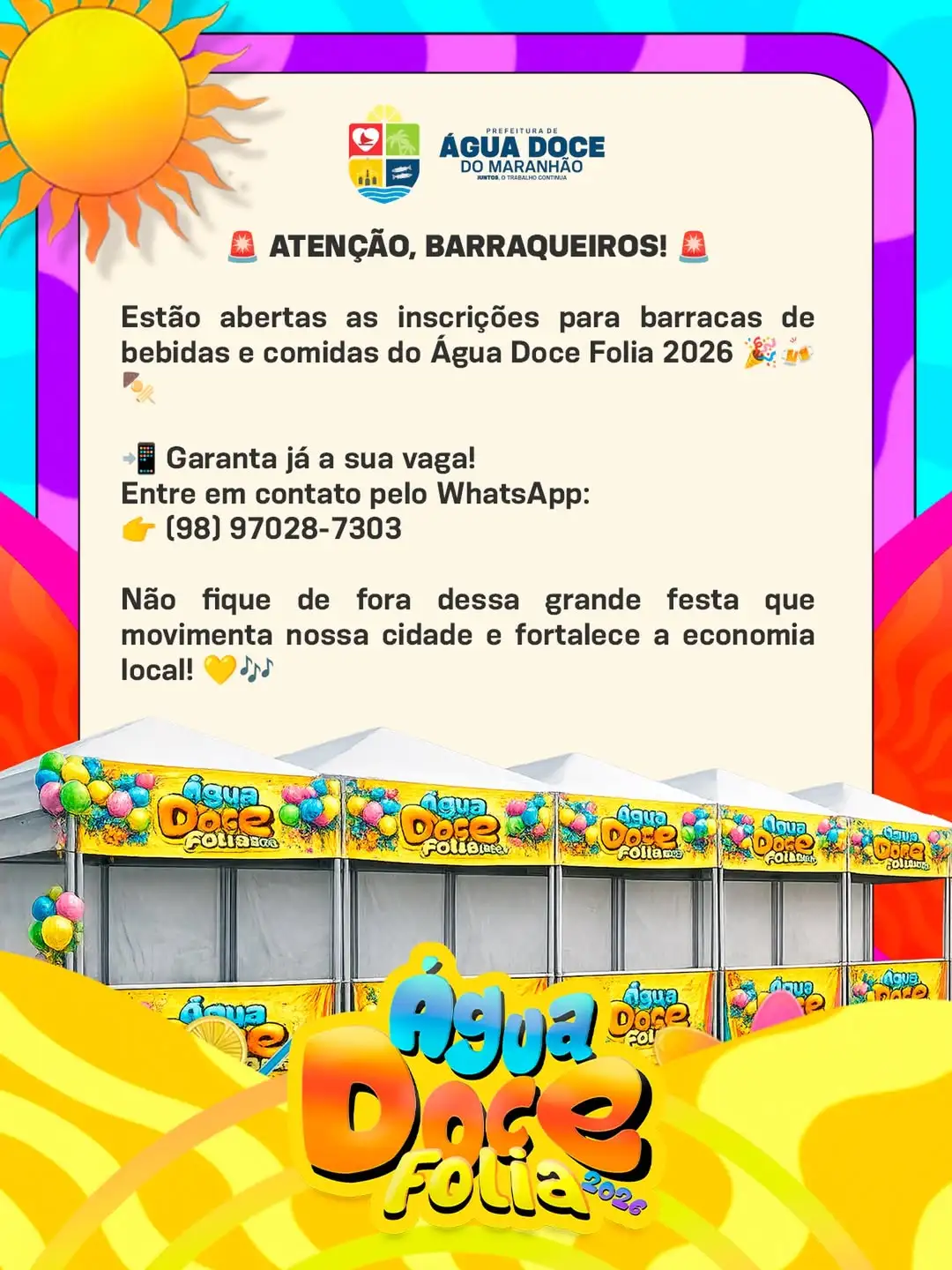 Foto 1 – INSCRIÇÕES ABERTAS PARA BARRAQUEIROS – ÁGUA DOCE FOLIA 2026