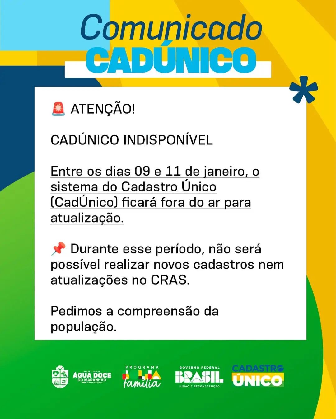 Foto 1 – 🚨 ATENÇÃO! CADÚNICO INDISPONÍVEL TEMPORARIAMENTE